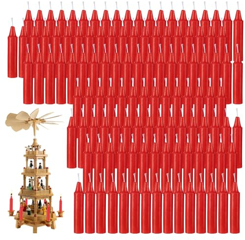 Nuanchu 200 Pcs Christmas Pyramids Candles 2.91 x 0.55 Inches Traditional Christmas Wax Candles for Carousel Xmas Tree Cake Holiday Seasonal Celebration Decoration 1.5 Hour Burn Time