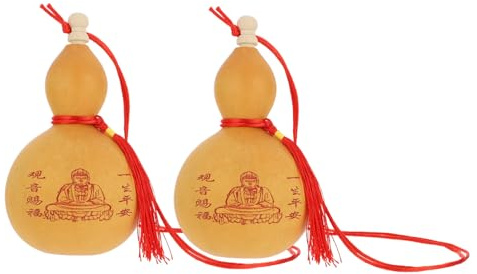 SMASOLO Natural Gourd Pendant Decorative Craft Medium Size 13-15cm 2pcs Traditional Chinese Gourd Adornment Feng Shui Blessing Ornament