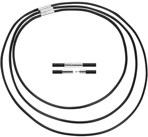 SiumPklay 3PCS Leather Necklace Cord Set – Adjustable 45cm 50cm 70cm Black Rope Necklaces for Men & Women DIY Jewelry Making with Clasp