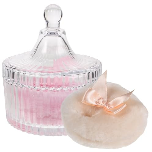 VILLCASE Körperpuderquaste aus Plüsch mit Griff Satz in Beige Rosa Inkl Staubdichtem Glasbehälter Weiche Puderquaste für Sanfte Hautpflege zu Hause und Unterwegs