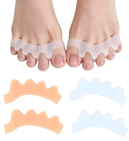 Hontaog 2 Paar Zehentrenner Silikon Zehenspreizer, Gel Zehenabstandshalter, Zehenspreizer Toe Spreader Separator zum Entspannen der Zehen, Waschbare Zehenstrecker für Frauen Männer, Weiß + Hautfarbe