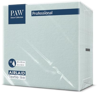 PAW Tovaglioli Tessuto 40 x 40 cm, 50 pezzi - Design In Tessuto Turchese | In carta Airlaid, resistenti e assorbenti, per matrimonio, comunione, battesimo e compleanno, ottimi per l'HoReCa