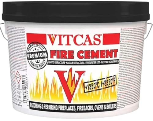 VITCAS 5kg Black Fire Cement - Excellent Adhesion - Converts to Rock – Patching – Repairing – Fireplaces – Stoves – Boilers - Easy To Use – Air Tight Seal – Quick Repair Time