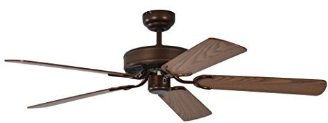 Ventilateur de plafond Pepeo Potkuri, sans éclairage, revêtement bronze antique, pâles de couleur chêne / osier