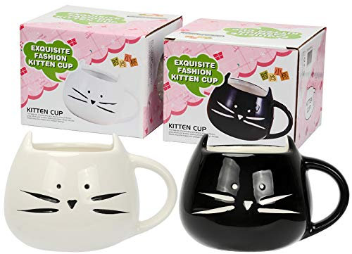 Tougo 2 Pz Tazza da Caffè di Ceramica, Caffè e Latte Tazza Regalo Perfetta per Natale e Compleanno, Bianchi e Neri, 350ml