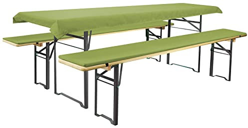 Brandsseller Auflagenset für Bierzeltgarnituren 3-teilig 2 Bankauflagen gepolstert 220x25 cm und 1 Tischdecke 240x70 cm für alle gängigen Festzeltgarnituren Bierbankauflagen Outdoor - Grün