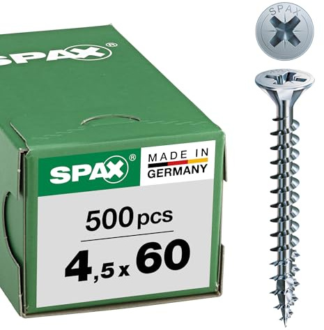 SPAX Universalschraube, 4,5 x 60 mm, 500 Stück, Kreuzschlitz Z2, Senkkopf, Vollgewinde, 4CUT, WIROX A3J, 1081010450605