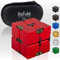 PILPOC theFube Infinity Cube Fidget Desk Toy - Premium Quality Aluminum Infinite Magic Cube with Exclusive Case, Sturdy, Heavy, Relieve Stress and Anxiety, for ADD, ADHD, OCD (Black & Red)