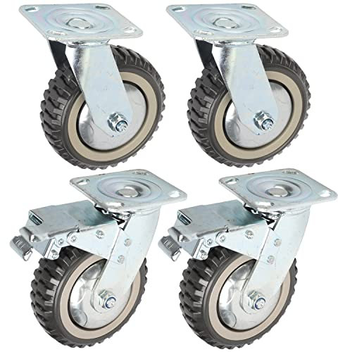 4 Stück Lenkrolle 150mm Transportrolle Schwerlastrollen Set Plattenrollen mit Bremse Schwerlast Transportgeräterolle, Traglast 750KG