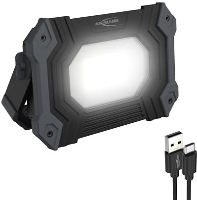 ANSMANN Rechargeable Work Spotlight with 30W COB LED, 6600 mAh for Professional Use in Workshop, Craft, Construction Site, Inspection, etc. Extremely Robust and Bright Pack of 1