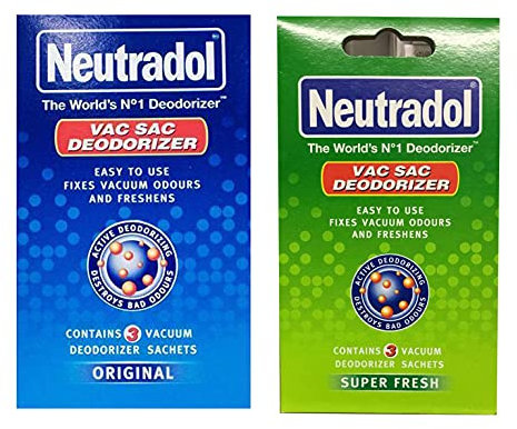 Neutradol Vac Sac Deodorizer 3 Vacuum Sachets Each | Original and Super Fresh | Pack of 2