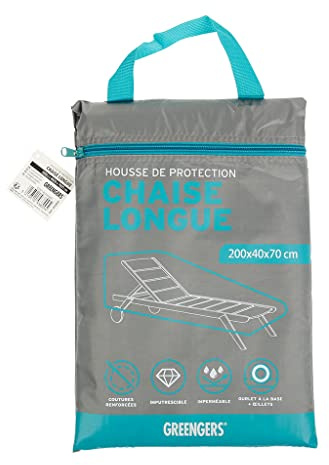 GREENGERS - Housses de bains de soleil - Housse de protection chaise longue de jardin - Dimensions : 200 x 40 x 70cm - Imperméable et résistante aux UV (revêtement 210D) - Coloris : Gris
