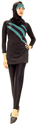 Musuly Burkini Negro Y Verde – Combinación Traje De Baño con Velo (44)
