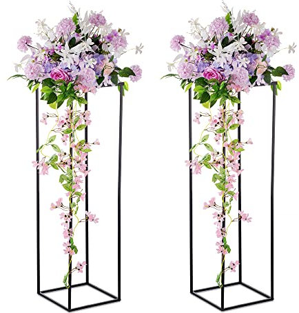 Fiori in Nero Centrotavola Matrimonio Tavoli - 2 Pezzi Vasi a Colonna con Pannello in Metallo Inweder Vaso da Pavimento Alto 100cm Espositore per Fiori Geometrici Halloween Festa Decorazioni Casa