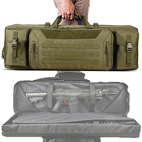 kubeier Waffentasche Gun Bag, Langwaffentasche/Futteral, 90cm/107cm Double Rifle Bag mit Pouches Compartments, Futteral Langwaffen Waffentasche Gewehrtasche, Ganz Einfach zu Tragen,Green-42in/107cm