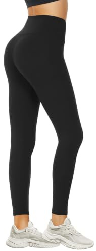 DDOBB Leggings Femme Pantalon de Sport Taille Haute Yoga Jegging Push Up Sportswear Opaque Doux Elastique Cyclisme Pilates(Noir,L-XL)