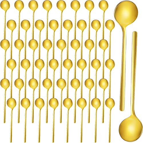 50 Pieces Stainless Steel Espresso Spoons Mini Teaspoons 5. 3 Inches Gold Coffee Spoons Small Coffee Stir Spoons for Tea Sugar Ice Cream Dessert Soup Cake Antipasto Cappuccino Serving