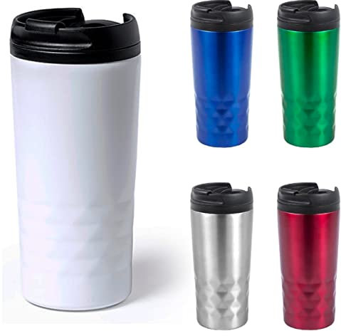 Taza termo de cafe para llevar - Vaso térmico con tapa hermética para bebidas frías y calientes, 310 ml para viajes en el coche, oficina o clase. Doble pared sin BPA. Vaso Termo Cafe y té (Blanco)