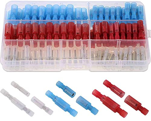RUNCCI-YUN 130 Pezzi Connettori Elettrici, Morsetti Elettrici Assortiti Isolati Capocorda con Connettori, Connettori Elettrici per Saldatura - Rosso, Bianco, Blu