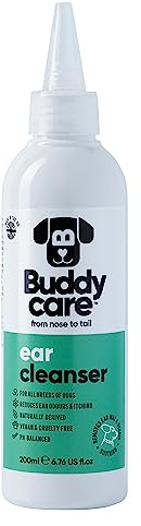 Buddycare Ohrreiniger Hund, beruhigende Ohrenreinigungslösung für Hunde, natürlich gewonnene Inhaltsstoffe mit Aloe Vera (200 ml, 1 Stück)