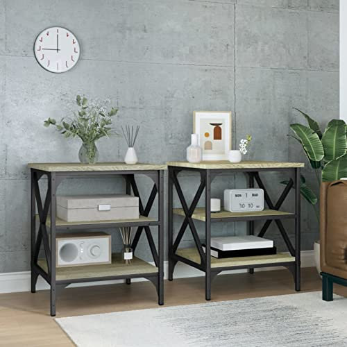 ZEYUAN Beistelltische 2 STK Kleiner Tisch, Sofatisch, Side Table, Laptop Tisch, Pflanzenhocker, Druckertisch, Telefontisch, Sofa Table, Tabletttisch, Sonoma-Eiche 40x42x50 cm Holzwerkstoff