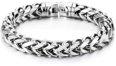 COOLSTEELANDBEYOND Edelstahl Franco Link Panzerkette Armband für Herren und Damen, Minimalistisches, Rock Punk