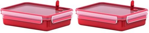 Emsa Mikrowellendose Clip & Micro 517776 | Mikrowellenventil | 1,2 L | Lunchbox | Integrierte Maßeinteilung | Made In Germany | Rot/Transparent (Packung mit 2)
