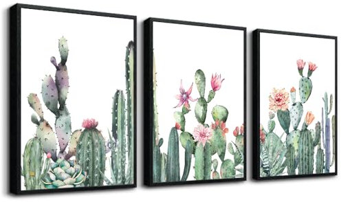 TTHYUEWS Gerahmte Wandkunst für Wohnzimmer, Wanddekoration für Schlafzimmer, Zimmer, Wanddekoration, grüne Sukkulenten, Kaktus, Wandgemälde, Blätter, Bilder, Kunstwerk, Küche, Heimdekoration,