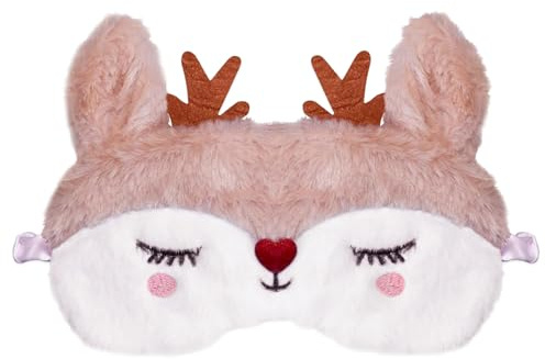 Rentier Augenmaske für Kinder & Erwachsene - Schlafmaske für Reisen & Nickerchen - Plüsch & Tier Design