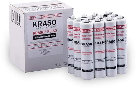 KRASO® PU 50, Klebstoff Dichtstoff dauerelastisch haftstark zum Einbinden von Folienflanschen für nasse und trockene Oberflächen Montagekleber (12 Stück)