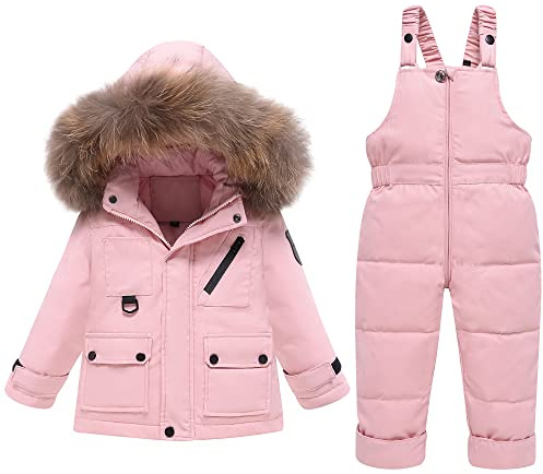 Hecxagd Hexagd Kids 2-Piece Snowsuit Set, Toddler Snow Suit, Girls Snowsuit 5T, Pink Hooded Jacket & Snow Bib Pants