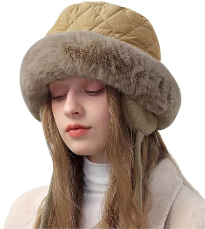 YAMEE Chapeaux d'hiver pour Femmes Épais avec Cache Oreilles,Casquette Hiver Quotidien pour Femme Protection Thermique Contre Le Froid,Chapeau de Seau d'hiver pour Femmes avec Mentonnière Coupe-Vent