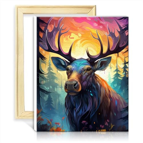 LiHEQING Ölgemälde-Set auf Leinwand, Hirsch, Tier, DIY, Acrylfarbe nach Zahlen, Haus, Art-Deco-Handwerk, ohne Rahmen (60 x 75 cm)