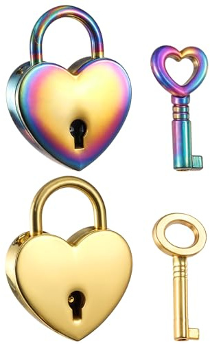 2 Sets Mini Heart Padlock, Heart Shaped Small Padlocks with Keys, Mini Personalised Padlock for Diary Book Jewelry Box Luggage