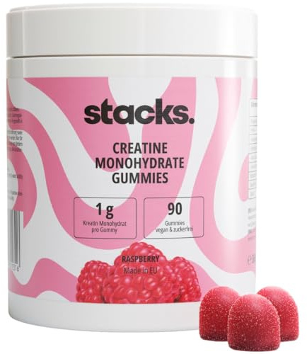 STACKS Kreatin Gummies - Made in EU, 3000 mg Creatin Monohydrat pro Portion, Gummibärchen mit leckerem Geschmack, Creatine Monohydrate, vegan & zuckerfrei, für Frauen & Männer