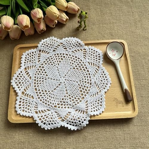YKAFADE 8 Stück Spitzendeckchen Tischsets,Blume Tischdecke 30cm Runde Tischläufer Dekorative Tischsets Spitze Platzset Gestrickte Deckchen Häkeldeckchen Placemat Blume Matte für Küche Esszimmer -Weiß