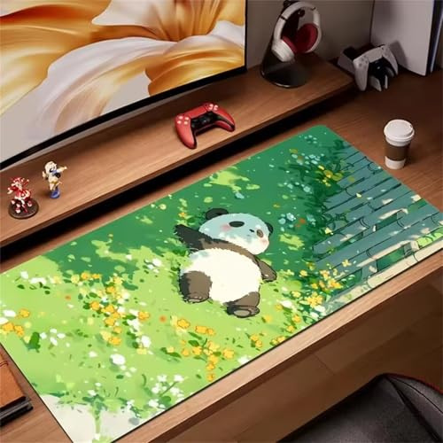 XXL Gaming Mauspad 1000x500x3mm,Mousepad Schwarzer Panda,Anti-Rutsch Tischunterlage Large,verbessert Präzision und Geschwindigkeit,mauspad mit Vernähte Kanten für Büro,Zuhause
