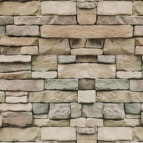 AMIGO Papier Peint Vinyle Autocollant 3D Brown Vintage Brick - Film mural Imperméable,Amovible et non Marquant pour Cuisine/Salle de bain/Chambre Texture Pierreuse 44.5x600cm | Imperméable, style rétro, facile à coller. Pour murs intérieurs.