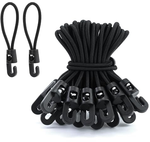 Goma tensora con ganchos, 24 unidades expansores de 10 cm, color negro, tensor de lona multifuncional, tensor de goma con gancho para lonas, tienda de campaña, red de camping, pancartas