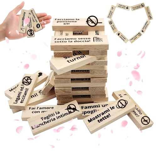 Ycaaeo 48 Pezzi Italiano Gioco Super Naughty Block Towe, Giochi Hot per Adulti, Gioco di Coppia in Italiano, Adatto a Coppie, Innamorati, Feste Notturne