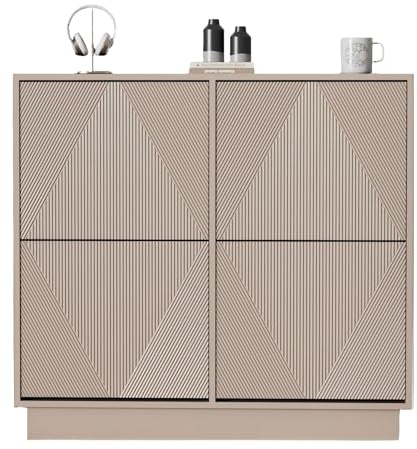 UEV Schuhschrank mit 4 Klappen, Schuhkommode schmal mit Kippschutz, Schuhkipper für Wohnzimmer Schlafzimmer Flur 99x24x91cm Moka