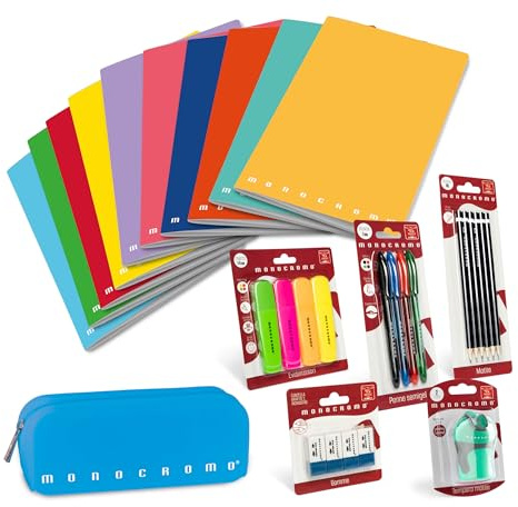 Pigna, Set Scuola Monocromo Bambino Ragazzo Unisex,kit scolastico coordinato cartotecnico e scrittura