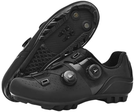 Surwin Chaussures Cyclisme VTT, Chaussure Velo SPD Respirant Antidérapant pour Homme Femme Unisexe EU 37-47 Sneakers Velo Compatible Pédales SPD avec Boulons & Cleats (Noir,46)