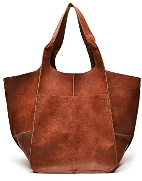 NICOLE & DORIS Frauen Tasche Groß Schultertasche Shopper Weiche Ledertasche Leichte Tote Tasche Hobo Handtasche Gross Umhängetasche Faltbare Tragetasche Karamellbraun