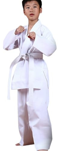 our fave Uniforme de karate para niños y adolescentes, uniforme ligero de karate, pantalones de karate, chaquetas, traje de arte, uniforme de taekwondo, blanco, 150 cm