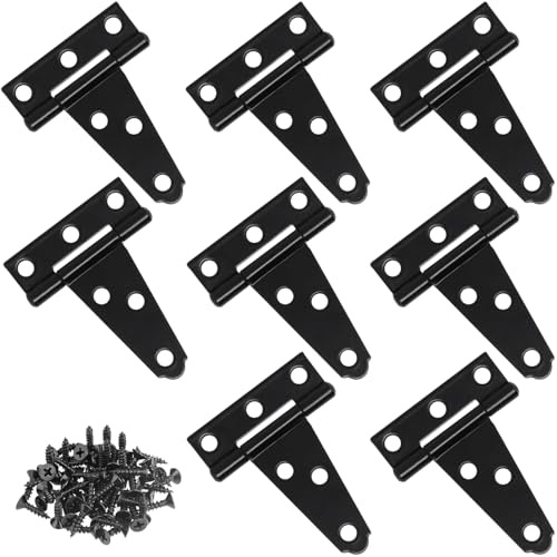 Wopanxye Black Gate Hinges for Shed Doors, 2 inch (45 mm) 8 Pack Outdoor Door T-Hinges with Screws, 270 Angle Rotation Rustproof, for Barn Doors, Wood Fences, Garden Gates