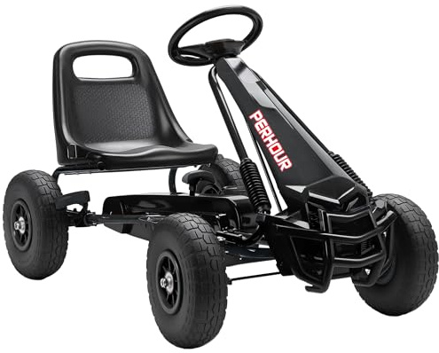 AIYAPLAY Go-Kart a pedali per bambini, con sedile regolabile, pneumatici EVA, frizione e freno manuali, veicolo a pedali per bambini e bambine dai 3 agli 8 anni, nero