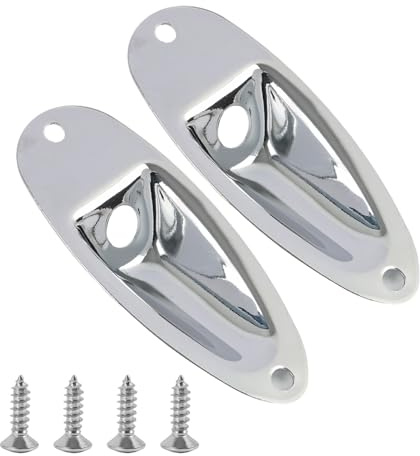 Nextpal 2 Pcs Guitar Jack Plate, Output Jack Socket Plate Compatible with Fender Stratocaster, Electric Guitar Parts Replacement Parts with Screws, Boat Style Loaded Sliver Finish