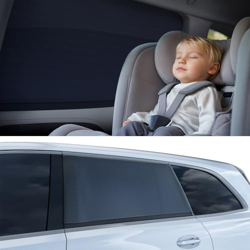 [2026 Upgraded] Car Window Shades for Baby[Ice Crystal Cooling Layer](2 Pack) UV-Blocker Cling Sun Shade 99% UV Protection Fit SUV/Sedan/Minivan | Roll Windows Down, Privacy Safe Medium