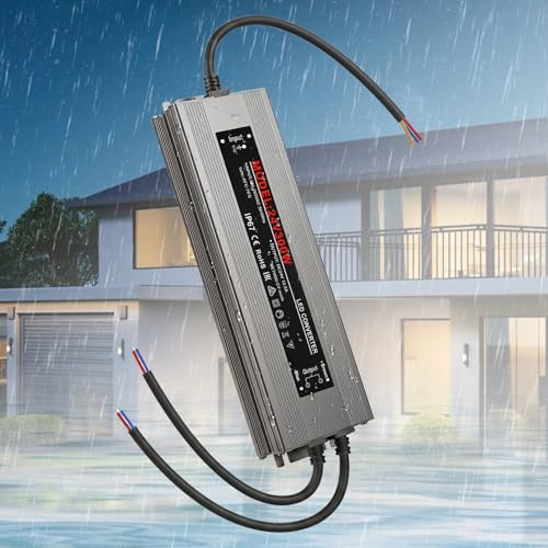Transformador LED 24 V 300 W IP67 resistente al agua, fuente de alimentación LED sin parpadeo CA 190-265 V 50/60 Hz, transformador con 2 salidas, CC 24 V 12,5 A, transformador de tensión para cintas y